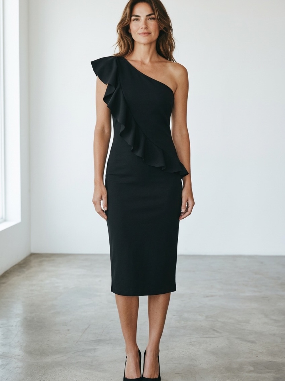 Antonio Melani One-Shoulder Ruffle Dress